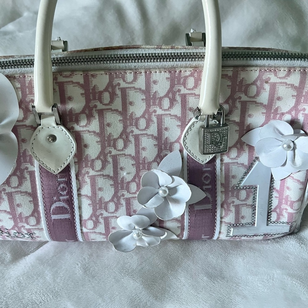 DIOR Vintage Pink Monogram Canvas Top Handle Bag
